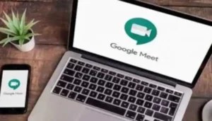 Google Meet logo depicted on a screen