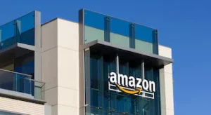 Amazon logo shown in its headquarters