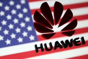 Huawei logo on the US flag