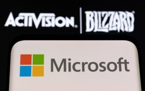 Logos of Microsoft and Activision