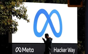 Meta logo depicted on a billboard