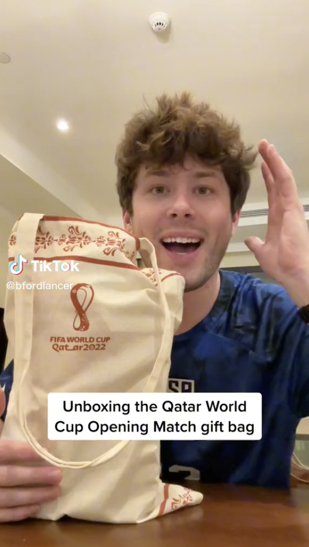 Inside incredible gift bag given to fans at World Cup stadiums with  football, flags and bottle of PERFUME