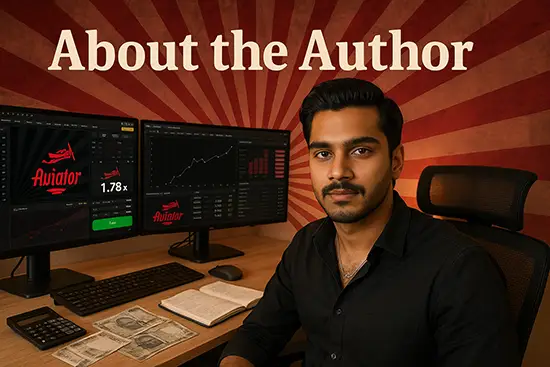Collage showing Rahul's analytics workspace with multiple screens showing Aviator statistics