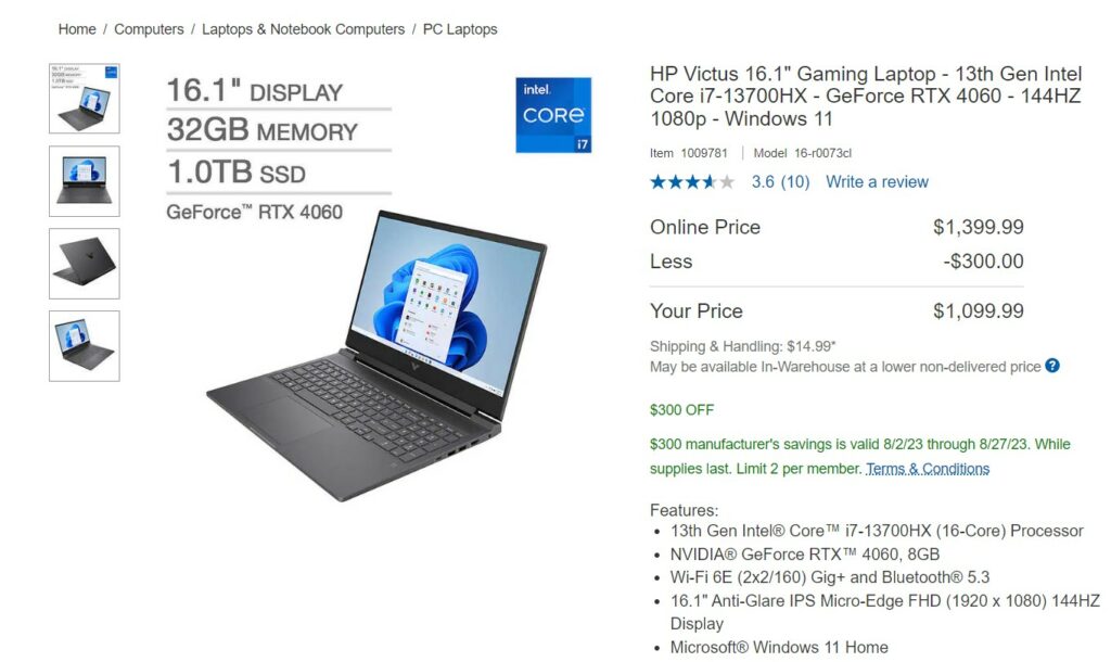 HP Victus Gaming Laptop for $300 off at Costco