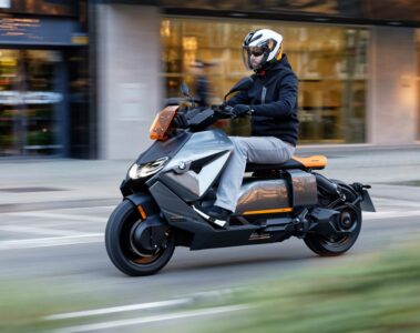 A man riding BMW CE 04