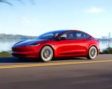 A red Tesla Model 3