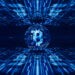 Bitcoin currency sign in digital cyberspace, Business and Technology Concept.