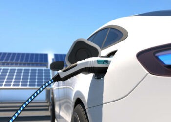 Electric car power charging, Charging technology, Clean energy filling technology. 3D illustration