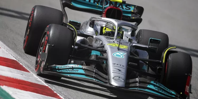 Hamilton racing in his Mercedes