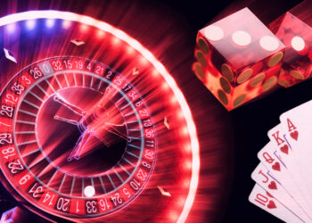 Casino set with Roulette, cards and dice a