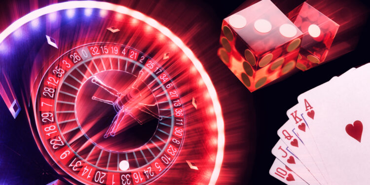 Casino set with Roulette, cards and dice a