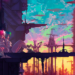 Three anime girls are resting on a futuristic building.
