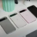 Google Pixel 9 Series Phones arranged in order on a white colored base.