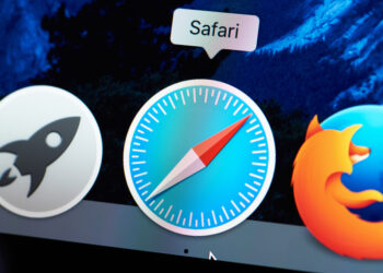 New york, USA - August 18, 2017: Safari browser icon on laptop screen close-up. Starting web browser safari