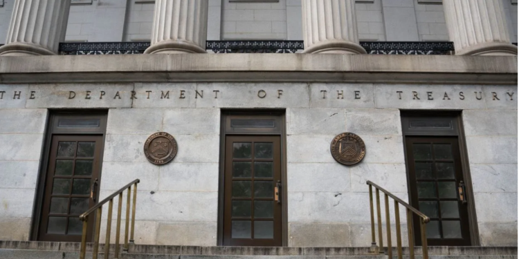 The U.S. Treasury building in Washington, DC